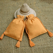 Personalized Logo Small Drawstring Cotton Bags, Handmade Jewelry Golden Pouches - CraftJaipur